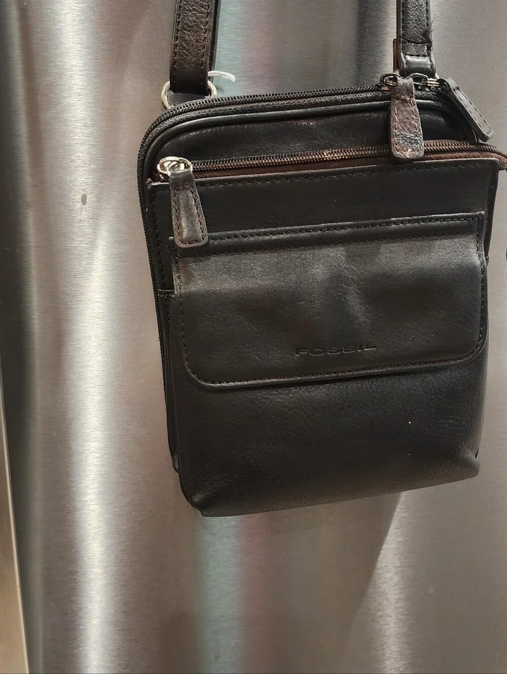 Fossil Black Leather Men's Crossbody Bag